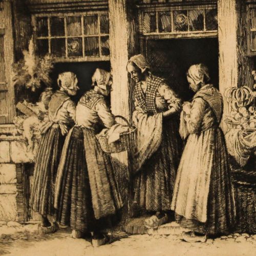 Percy Lancaster (1878 1951) Framed Etching, Gossip At The Grocers photo Art