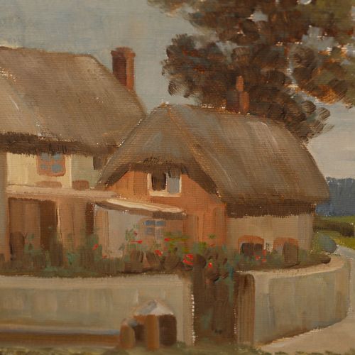 Alan J. Bowyer (1902 1986)  Mid 20th Century Oil, Cottage On The Corner photo Art