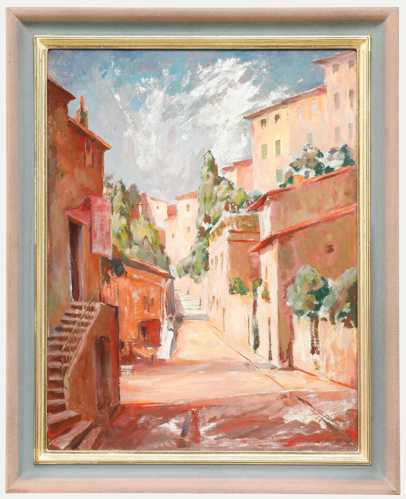 Karl Schwarz Framed 20th Century Oil, Street Scene In Southern Tuscany