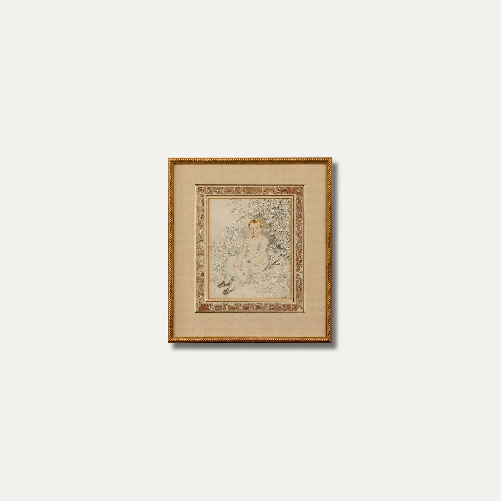 19th Century Watercolour Child Holding Flowers photo vinterior