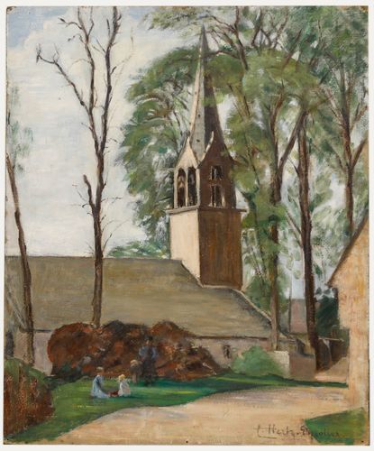 Cecile Hertz Eyrolles (1875 1974) Mid 20th Century Oil, By The Church