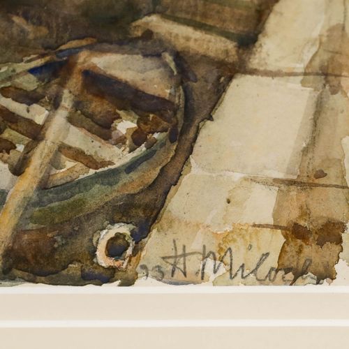 Henri Milock (French 1898 1979) Mid 20th Century Watercolour, Coastal Harbour photo vinterior