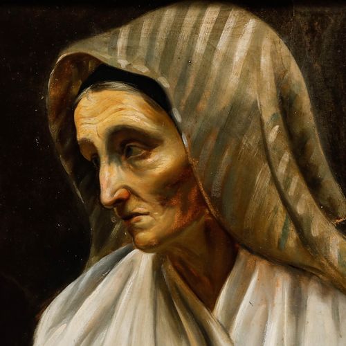 Italian School 19th Century Oil Lady In A Striped Head Scarf photo 347.0