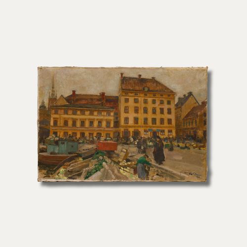 Axel Erdmann (1873 1954) Early 20th Century Oil, A Busy Market In Stockholm photo buy