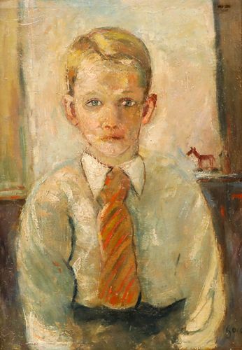 Anton Gold (1914 1970) Mid 20th Century Oil, The Schoolboy photo furniture