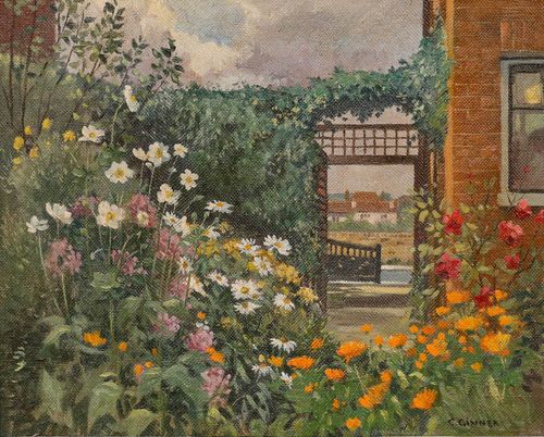 Framed Mid 20th Century Oil Flower Garden photo furniture