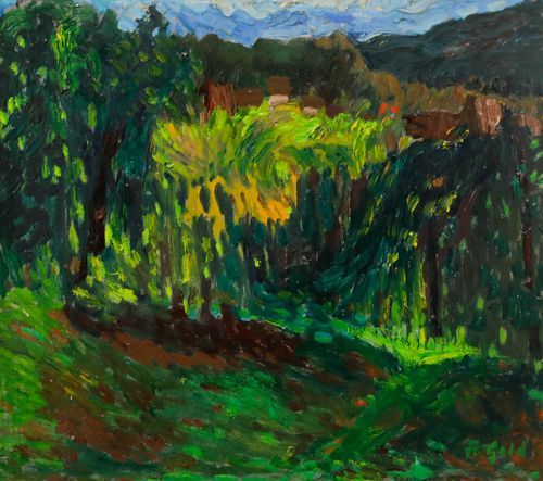 Anton Gold (1914 1970) Mid 20th Century Oil, Looking To The Mountains photo furniture