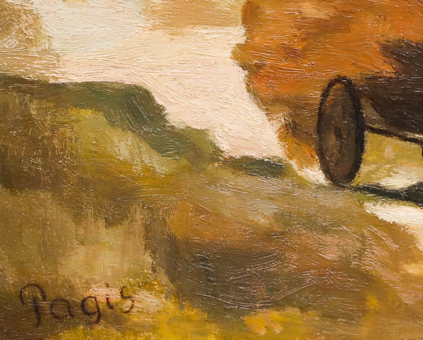 Pagis After Corot Framed Early 20th Century Oil, A Small Wagon In The Dunes photo vinterior