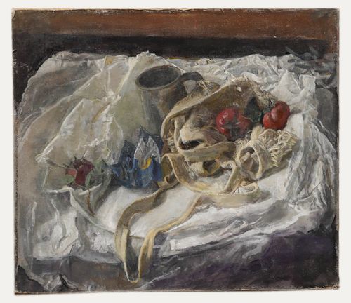 George Weissbort (1928 2013) Oil, Tankard & Tomatoes On White Cloth photo furniture