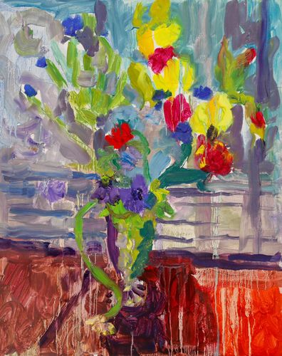 Annelise Firth (B.1961) Contemporary Oil, A Vase Of Garden Flowers photo furniture