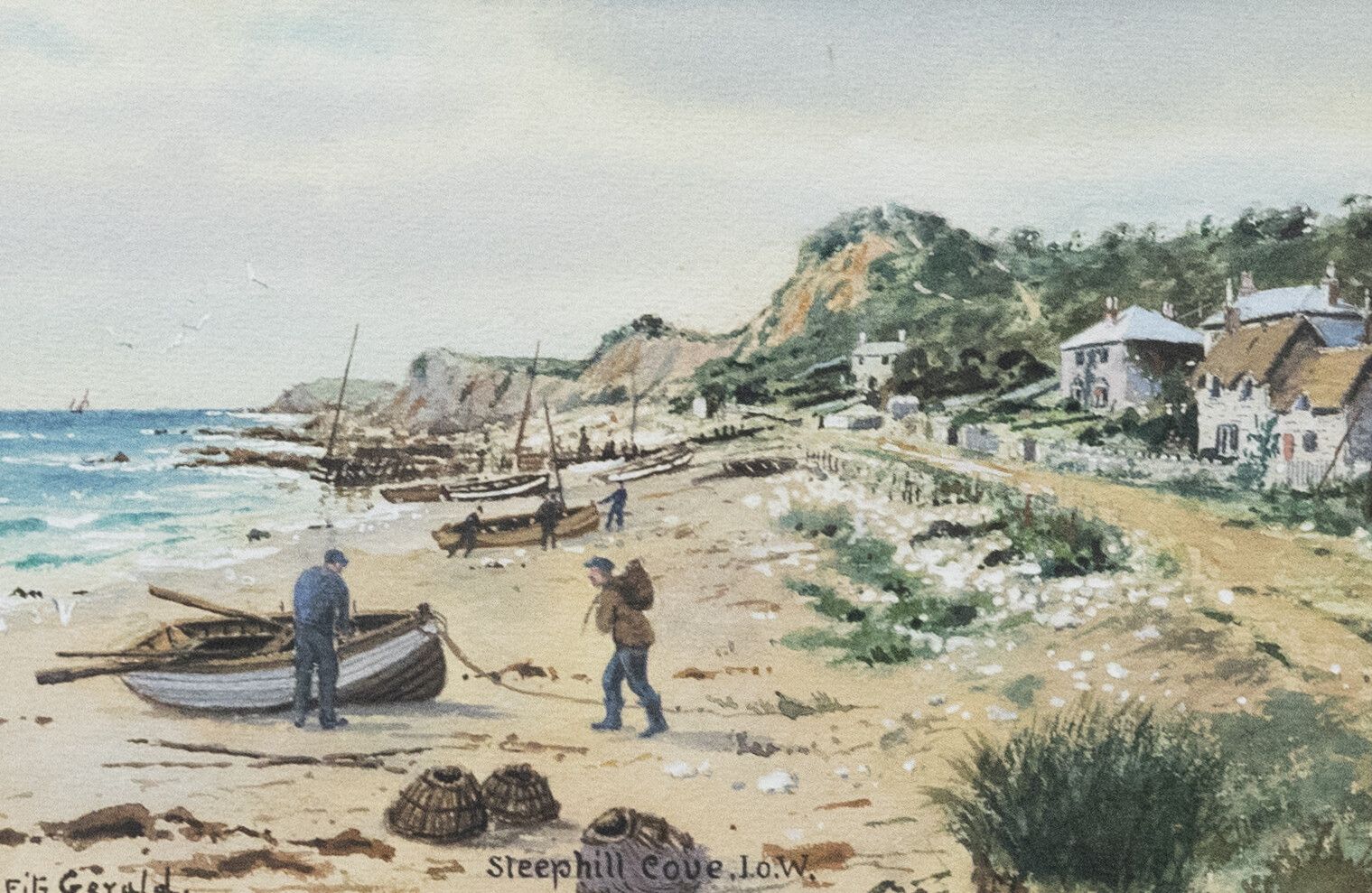 Frederick R. Fitzgerald (1869 1944)  Framed Watercolour, Steephill Cove, I.O.W. photo furniture