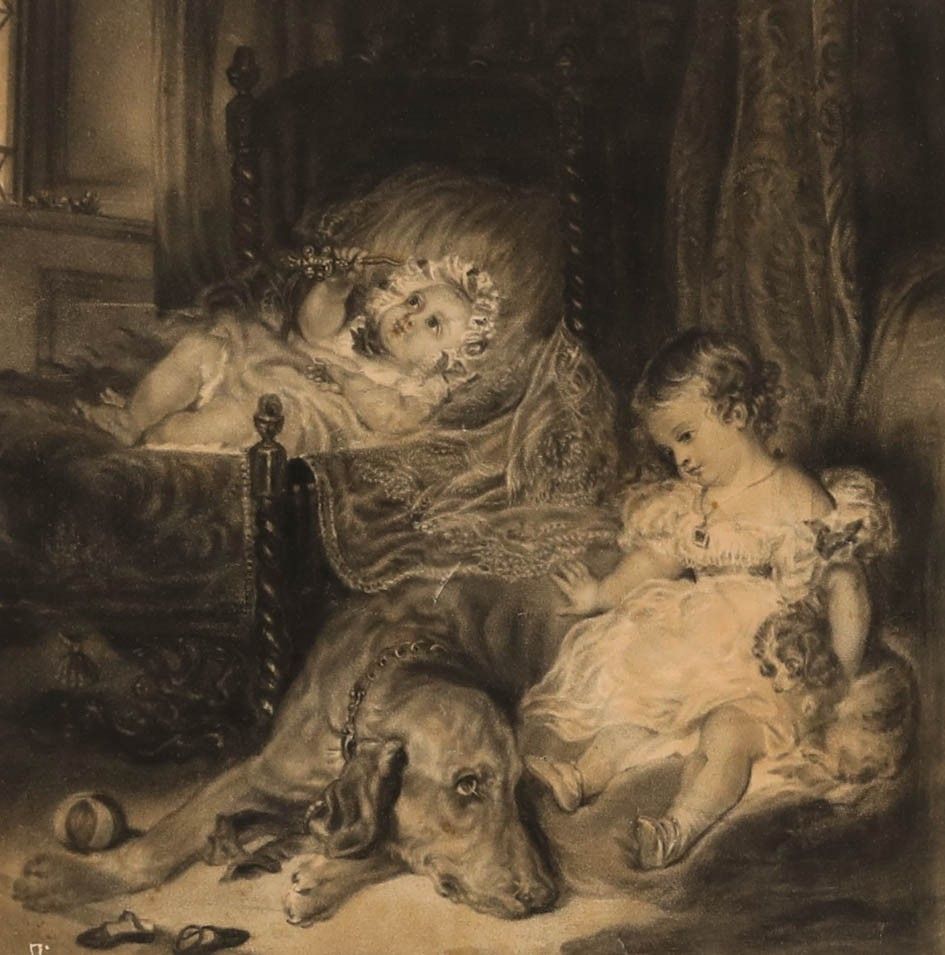 Miss Greenway 19th Century Charcoal Drawing, Portraits Of A Friend's Children photo furniture
