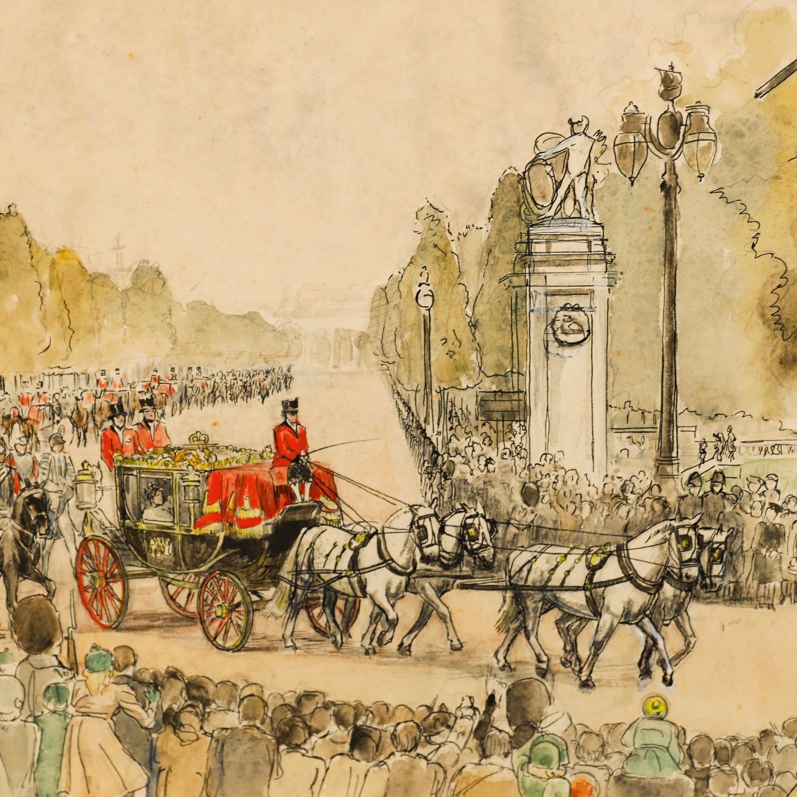 Marjorie Sherlock (1897 1973) 1950 Watercolour, Irish State Coach photo Art