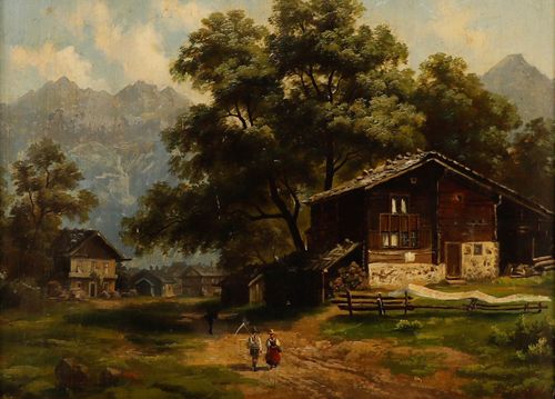 Manner Of Abraham Hulk Junior Framed Late 19th Century Oil, Alpine Village photo furniture