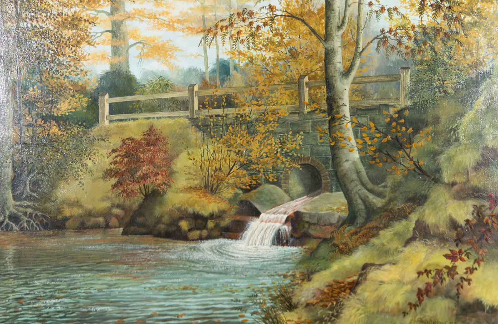 G. Wickens 1983 Oil, Autumn Leaves By The River photo furniture