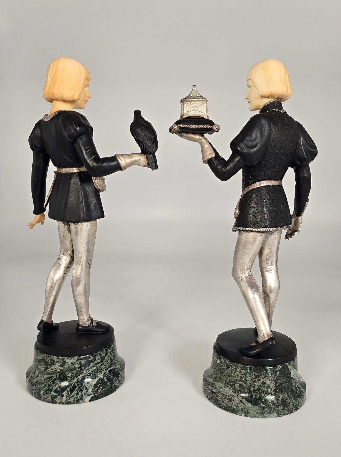 Gotthilf Jaeger, A Pair Of Bronze And Ivory Figures, The Falconer And The Casket Bearer Circa 1925 photo for sale