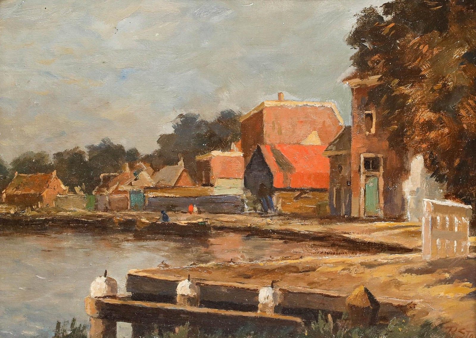 Philippus Thomas Stol (1878 1954) Early 20th Century Oil, Quay In Rotterdam photo furniture