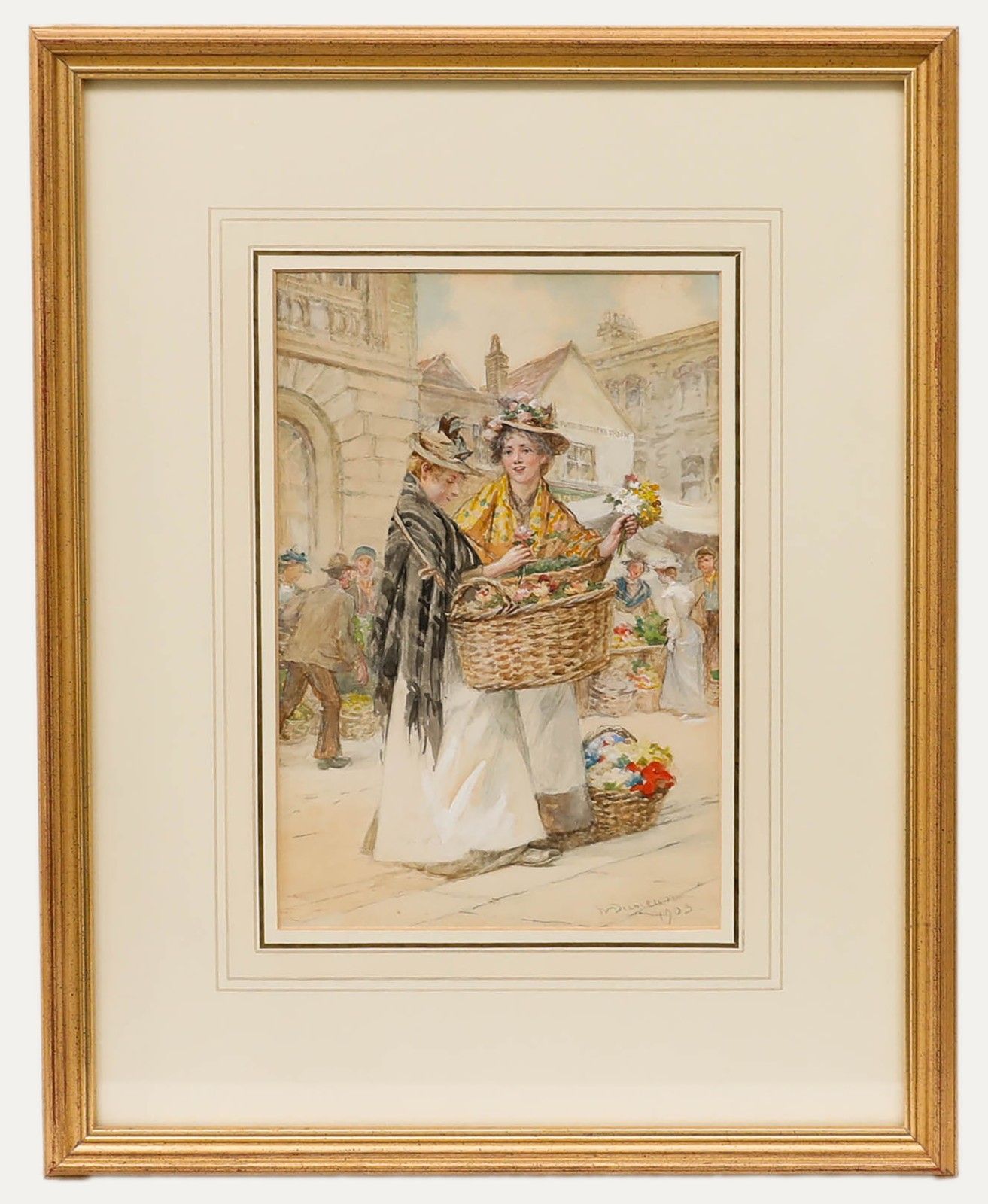 Walter Duncan Arws (1848 1932) Watercolour, Flower Sellers In Covent Garden