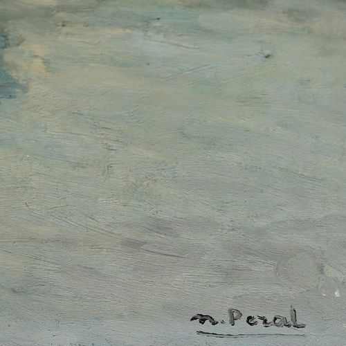 N. Peral Mid 20th Century Oil, Fisherman's Port, Barcelona photo buy