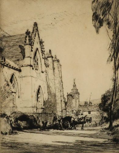 Malcolm Osborne (1880 1963)  Etching, Work In The Church Yard photo furniture