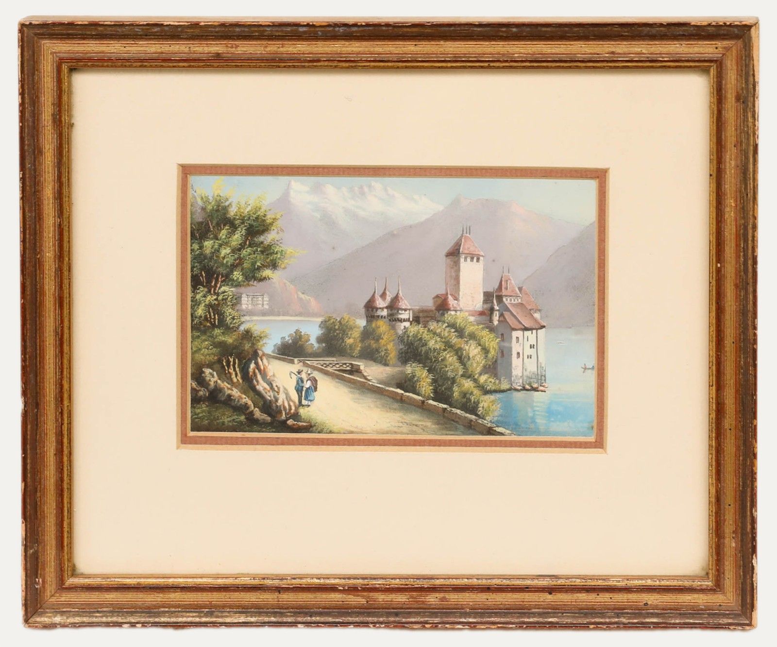 Swiss School Late 19th Century Gouache Chillon Castle