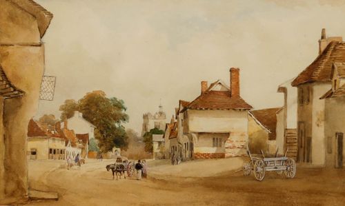 19th Century Watercolour Morning In The Village photo furniture
