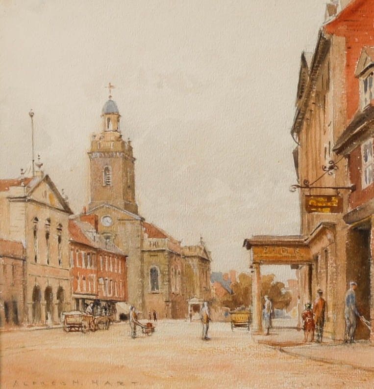 Alfred Henry Hart (1866 1953) Framed Watercolour, Market Place, Blandford photo furniture