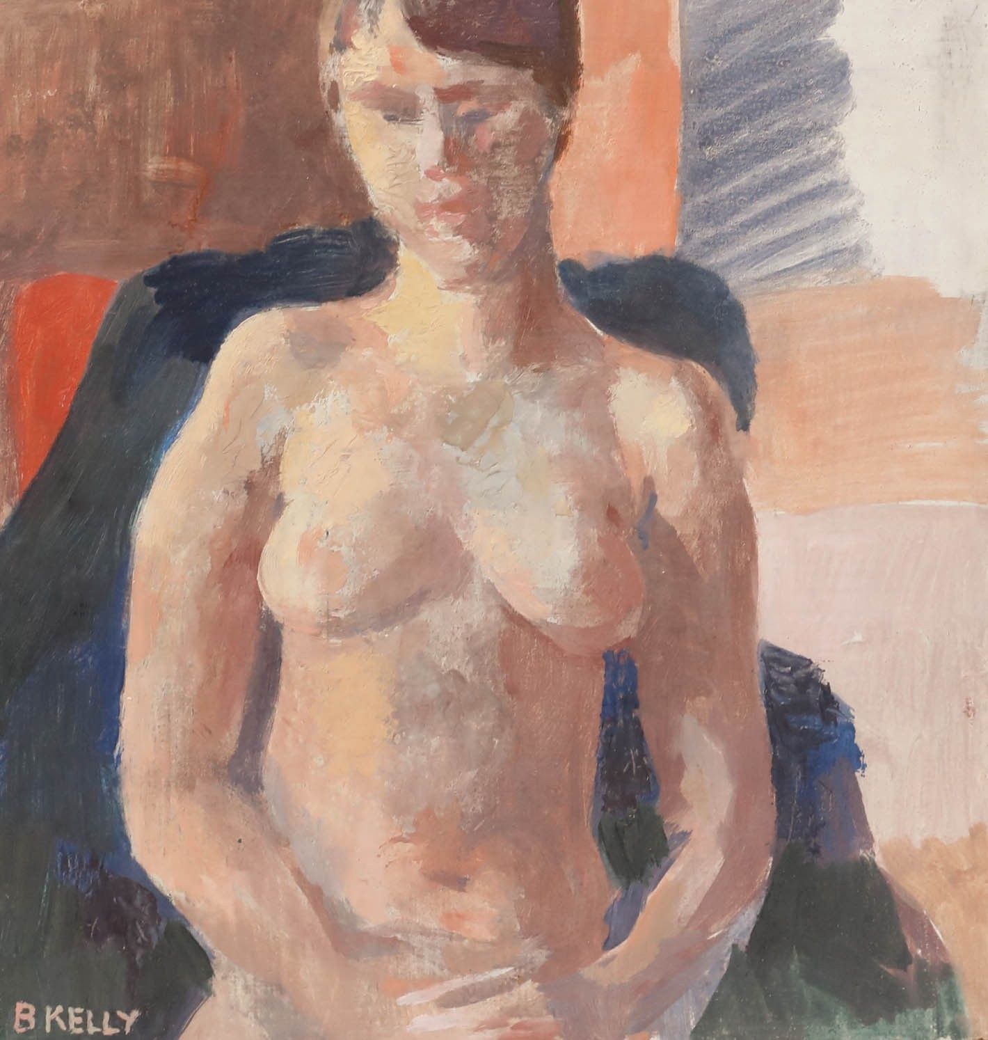 Bernadette Kelly (B.1933) 20th Century Oil, Seated Nude photo Art