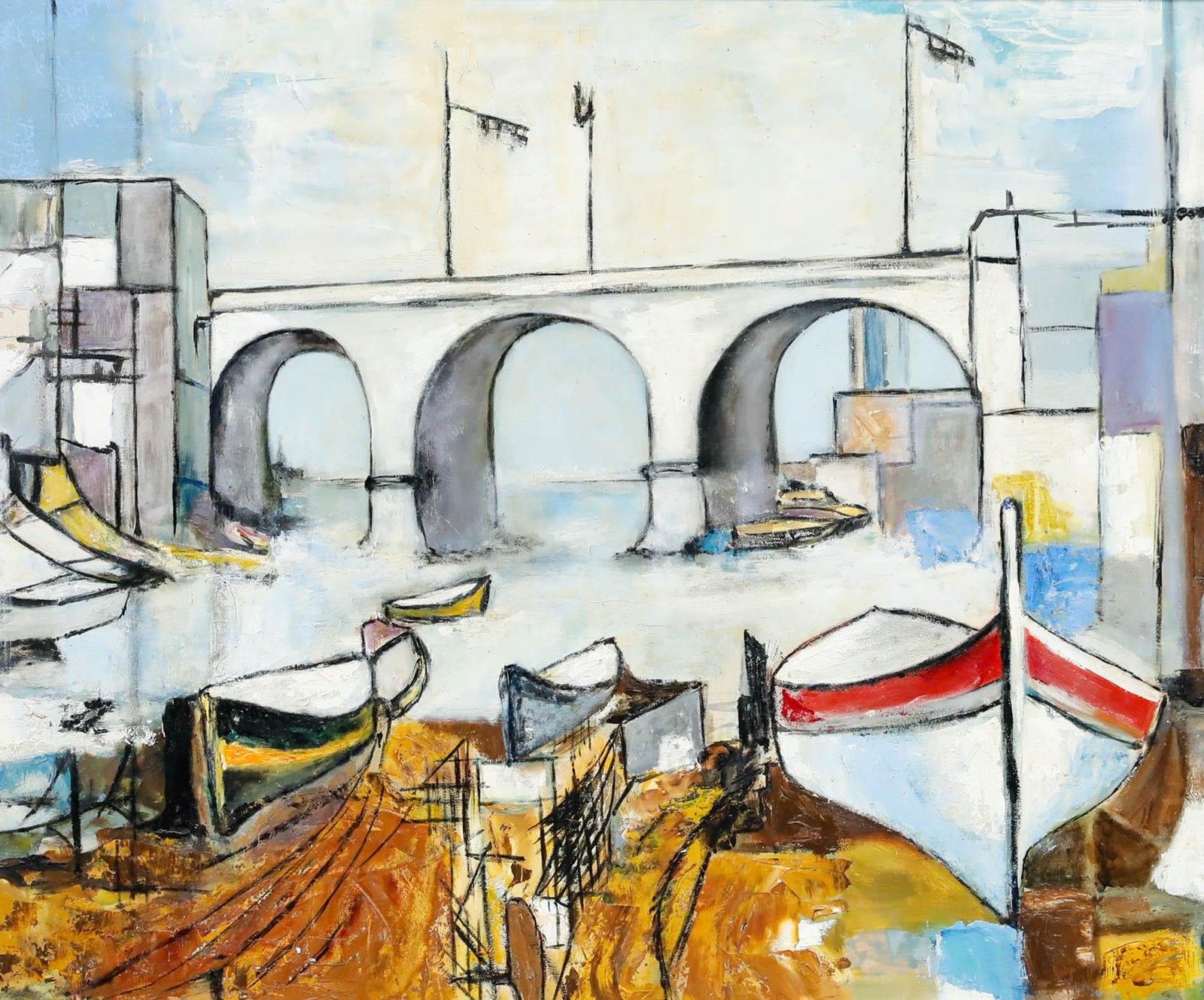 Framed 20th Century Oil Bridge Near The City Harbour photo furniture