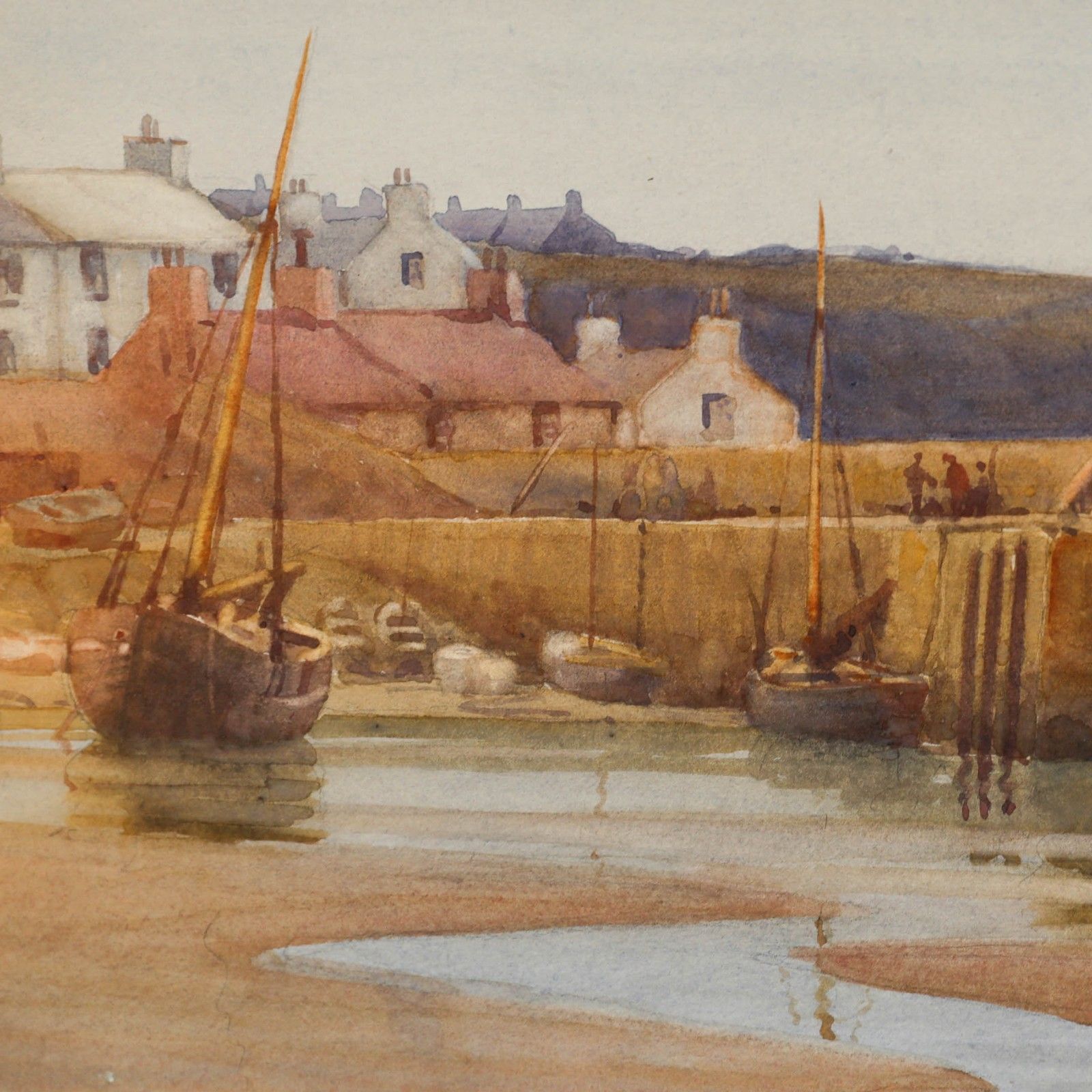 William Barclay Clibborn Framed 1911 Watercolour, The Harbour Jetty, Low Tide photo Art