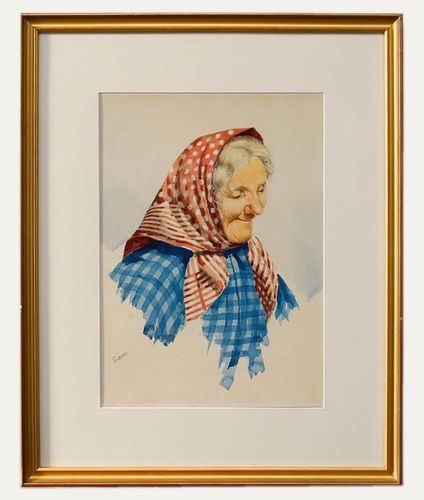 Gianni Framed Italian School 20th Century Watercolour, Portrait Of Nonna