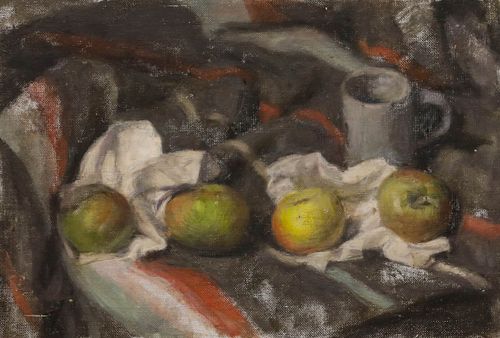 George Weissbort (1928 2013) 20th Century Oil, Four Apples & A Tankard photo furniture