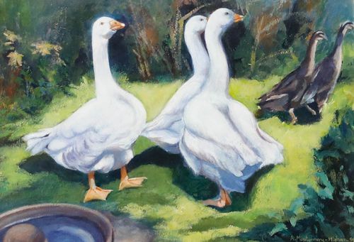 Amanda Montgomery Higham Framed Contemporary Acrylic, A Gaggle Of Geese photo furniture