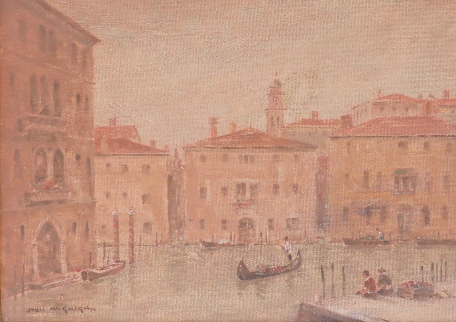John Weston Gough (1929 2019) Framed 20th Century Oil, Pink Sunset, Venice photo furniture