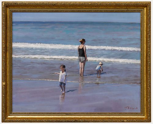 Peter Z. Phillips Framed Contemporary Oil, Paddling In The Surf