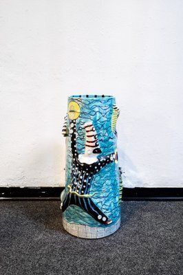 Carneval Umbrella Vase In Polychrome Ceramic From San Polo Venezia, 1950s