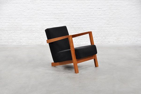 Dutch Modernist Low Profile Armchair In Black Upholstery, 1950s photo furniture