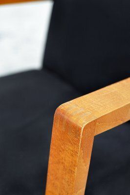 Dutch Modernist Low Profile Armchair In Black Upholstery, 1950s photo buy