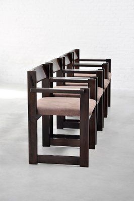 Italian Architectural Dining Chairs In Stained Wood, 1960s, Set Of 4 photo 2477.0