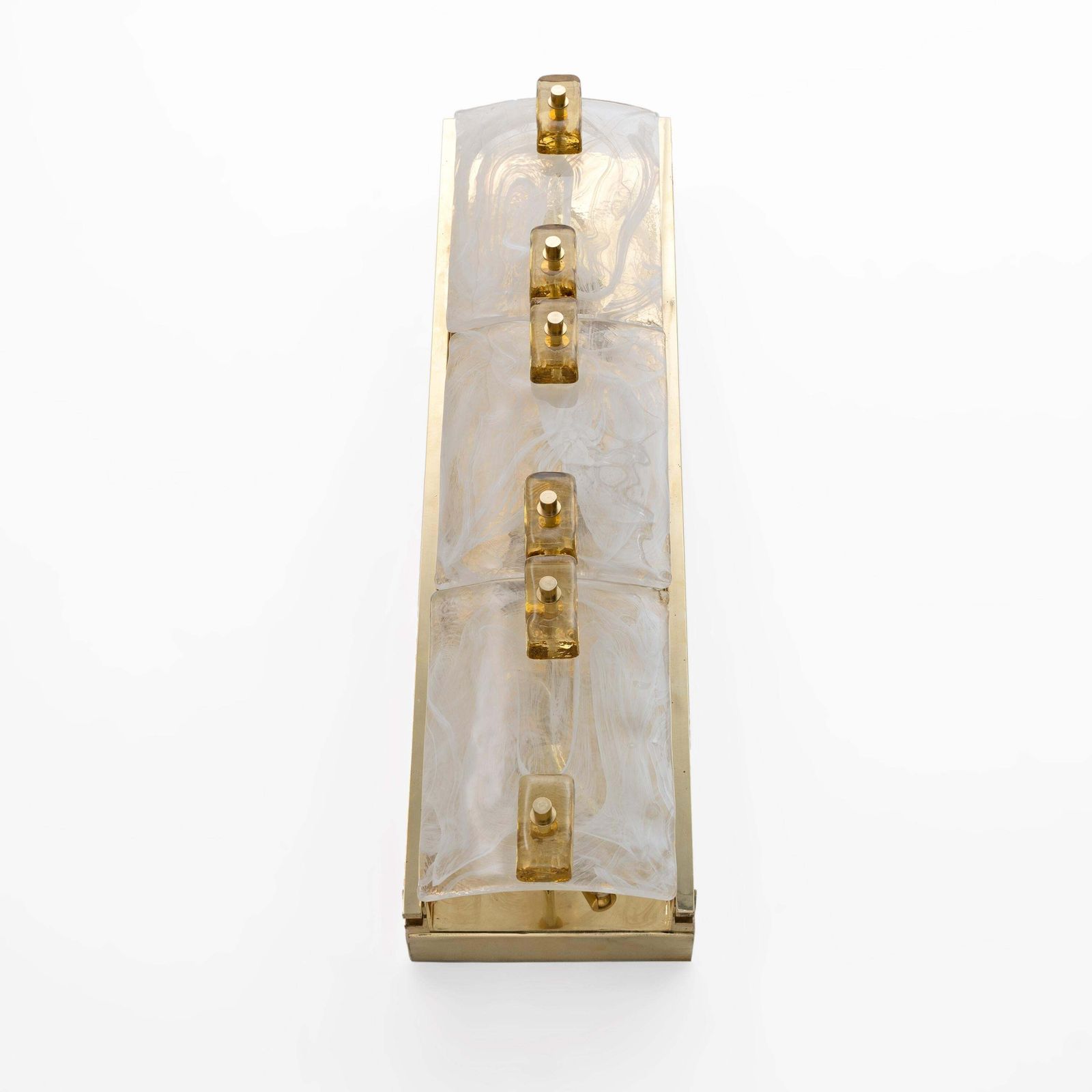 Pair Of Modern Sconces In Brass And Milk White Murano Glass And Amber Glass photo 3765.0