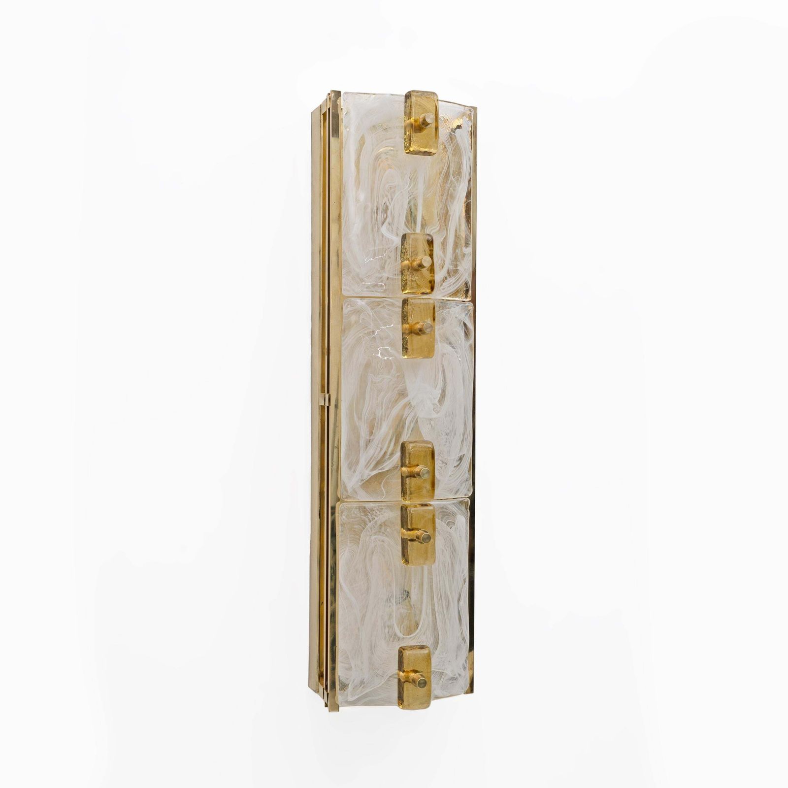 Pair Of Modern Sconces In Brass And Milk White Murano Glass And Amber Glass photo vintage