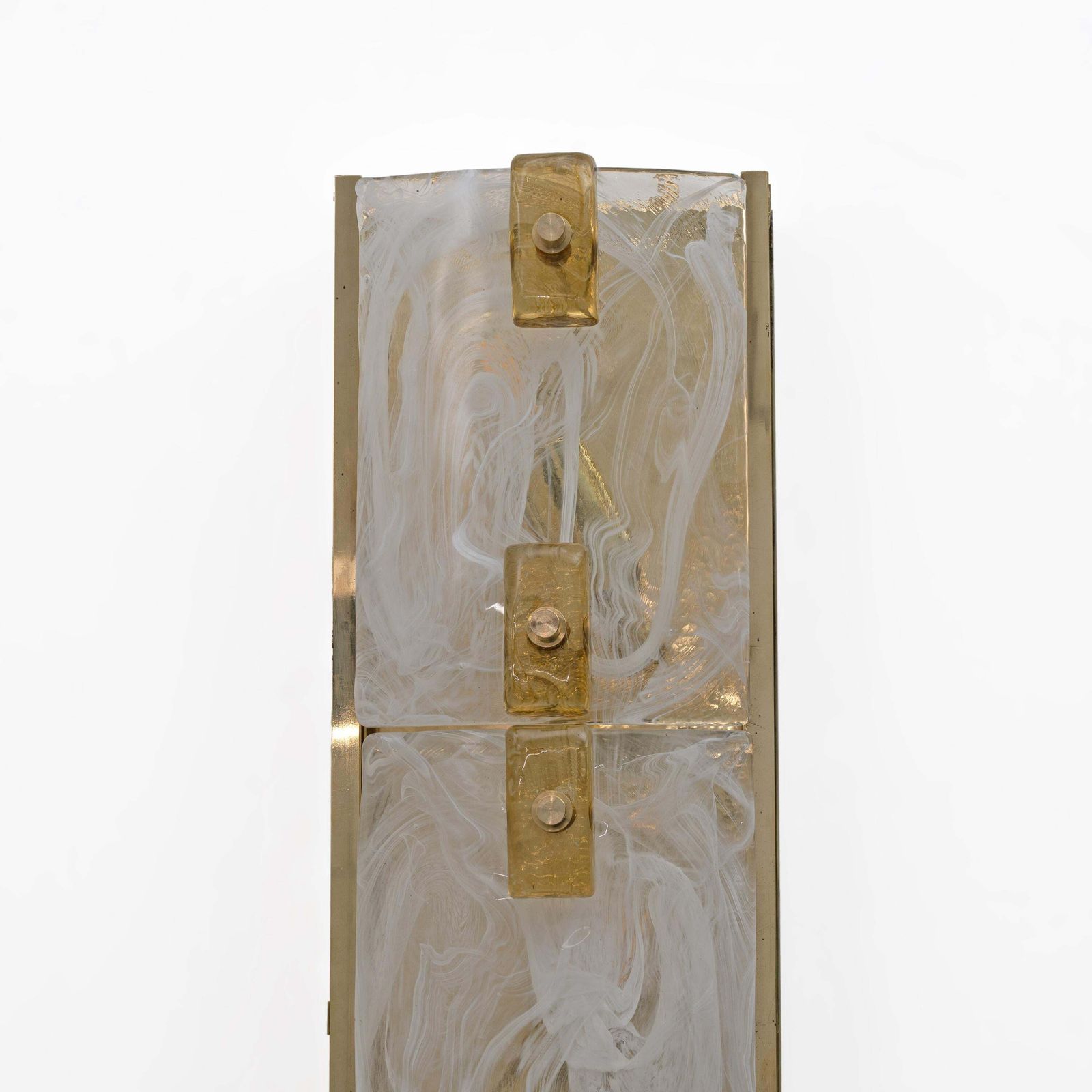 photo furniture Pair Of Modern Sconces In Brass And Milk White Murano Glass And Amber Glass