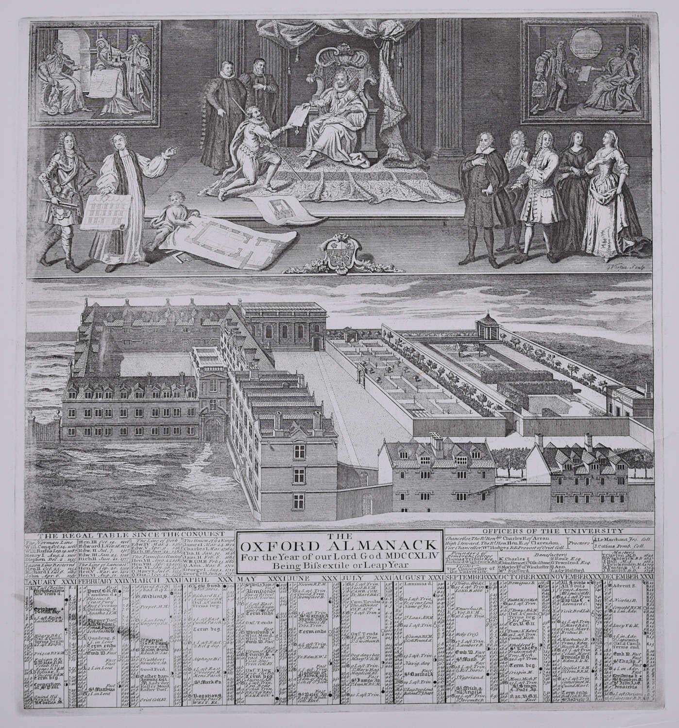 The Oxford Almanack 1744, Engraving By Joseph Skelton After G Vertue