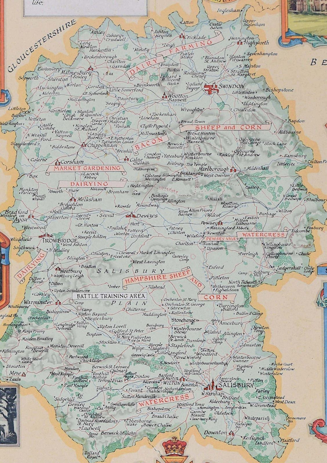 Wiltshire, Original Vintage Map By Donald Mccullough, 1946 photo vinterior