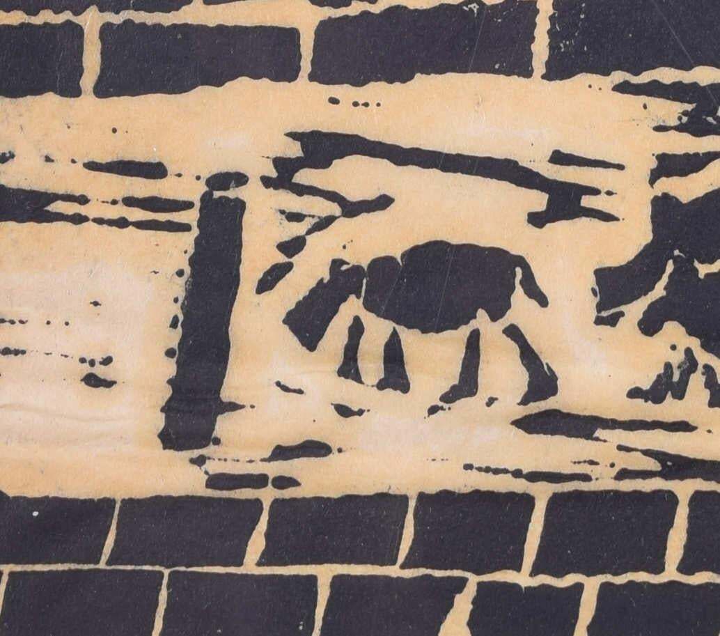 Wallowing In The Mud, Woodblock Print By Penelope Ellis photo for sale