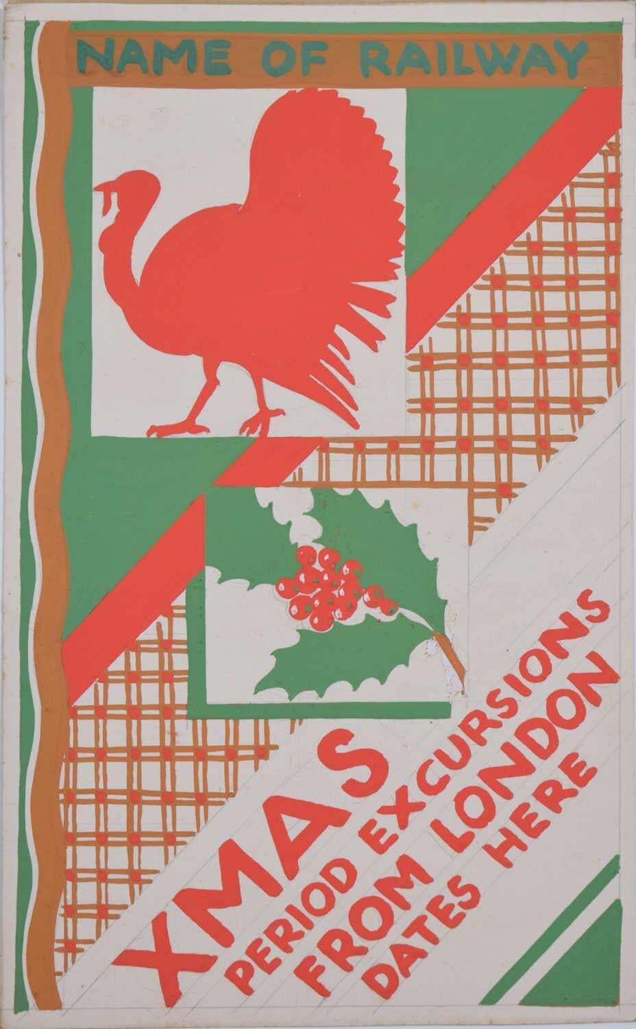 Xmas Period Excursions From London, 1930s Railway Poster Design, C.1930 By A. E. Halliwell
