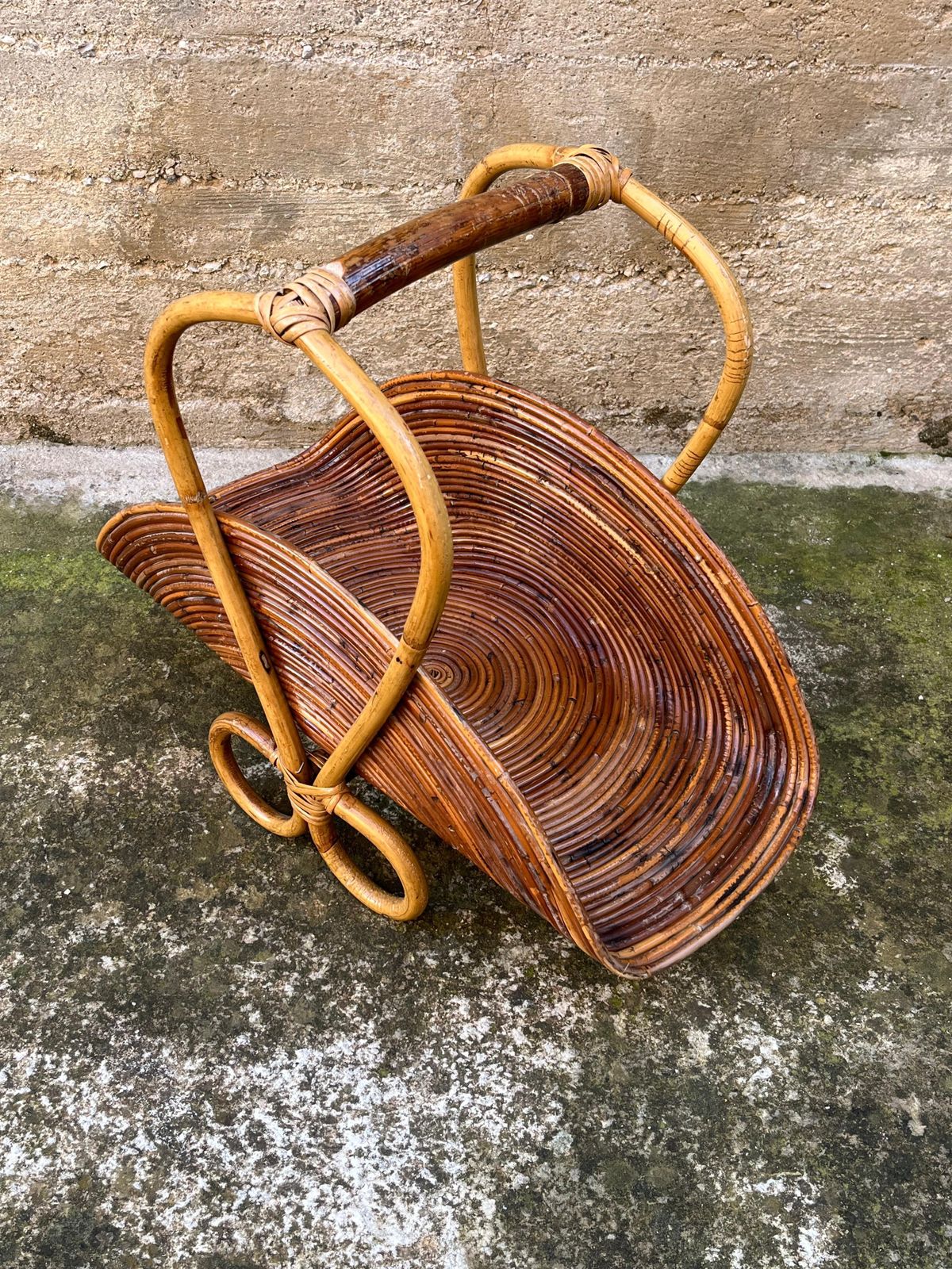 Mid Century Bamboo Rattan Magazine Rack In The Style Of Vivai Del Sud 1950s photo furniture