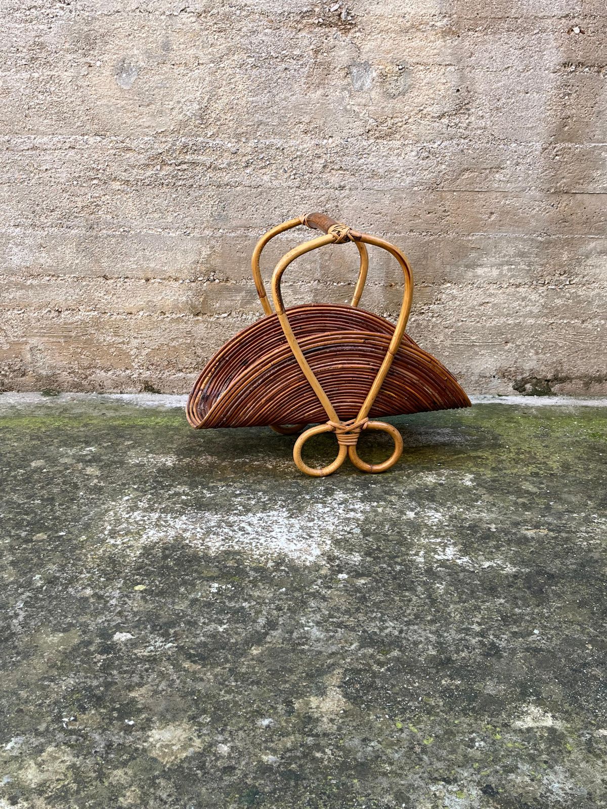 Mid Century Bamboo Rattan Magazine Rack In The Style Of Vivai Del Sud 1950s photo vinterior