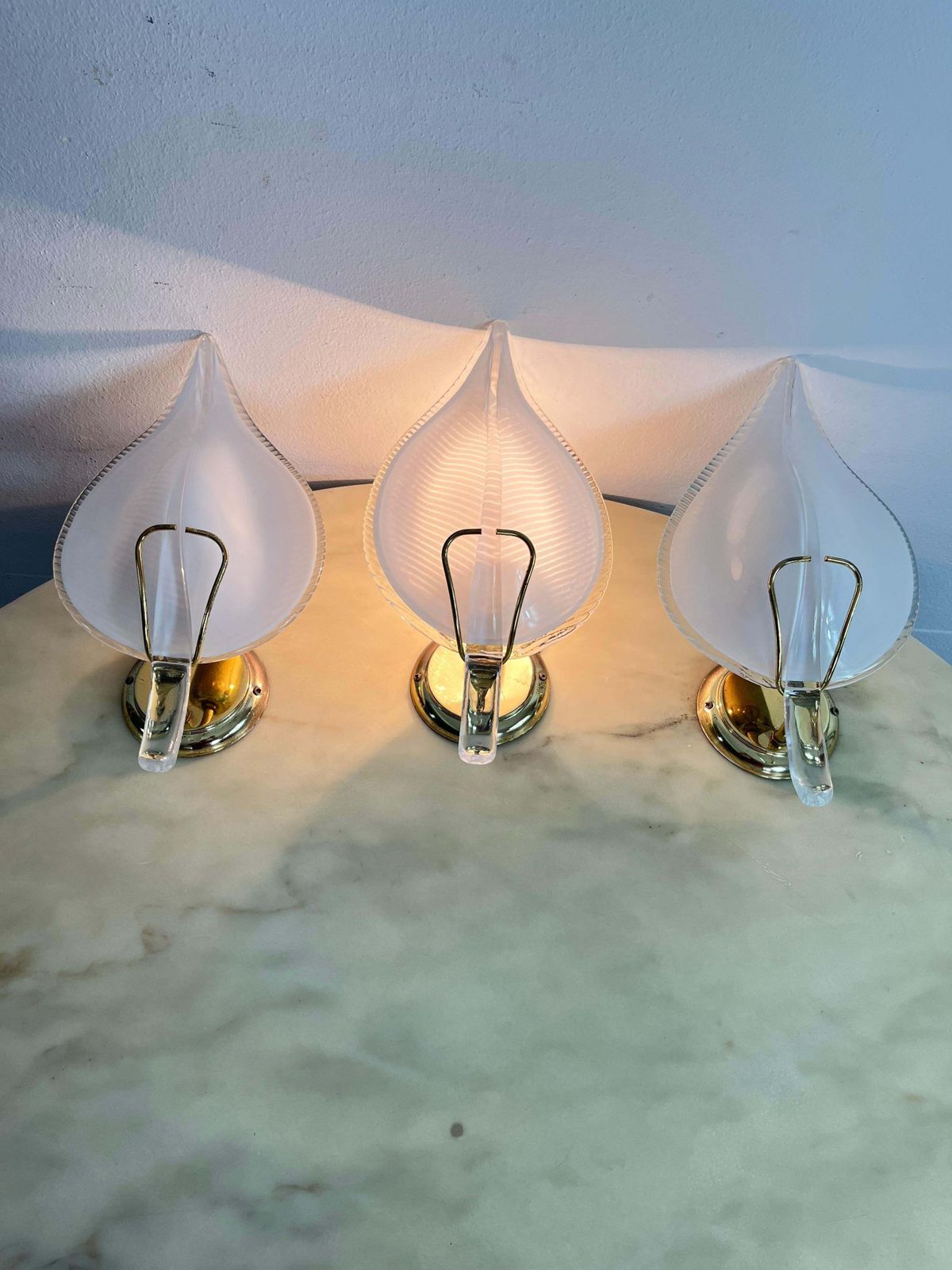 Set Of 3 Mid Century Wall Lamps Attributed To Barovier & Toso 1960s photo furniture