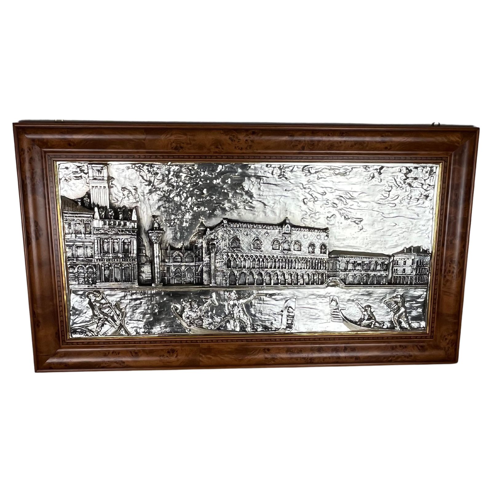 Large Bas Relief Piazza San Marco ( Venice ) Cm 115 X Cm 64, 1000 Silver, 1980s